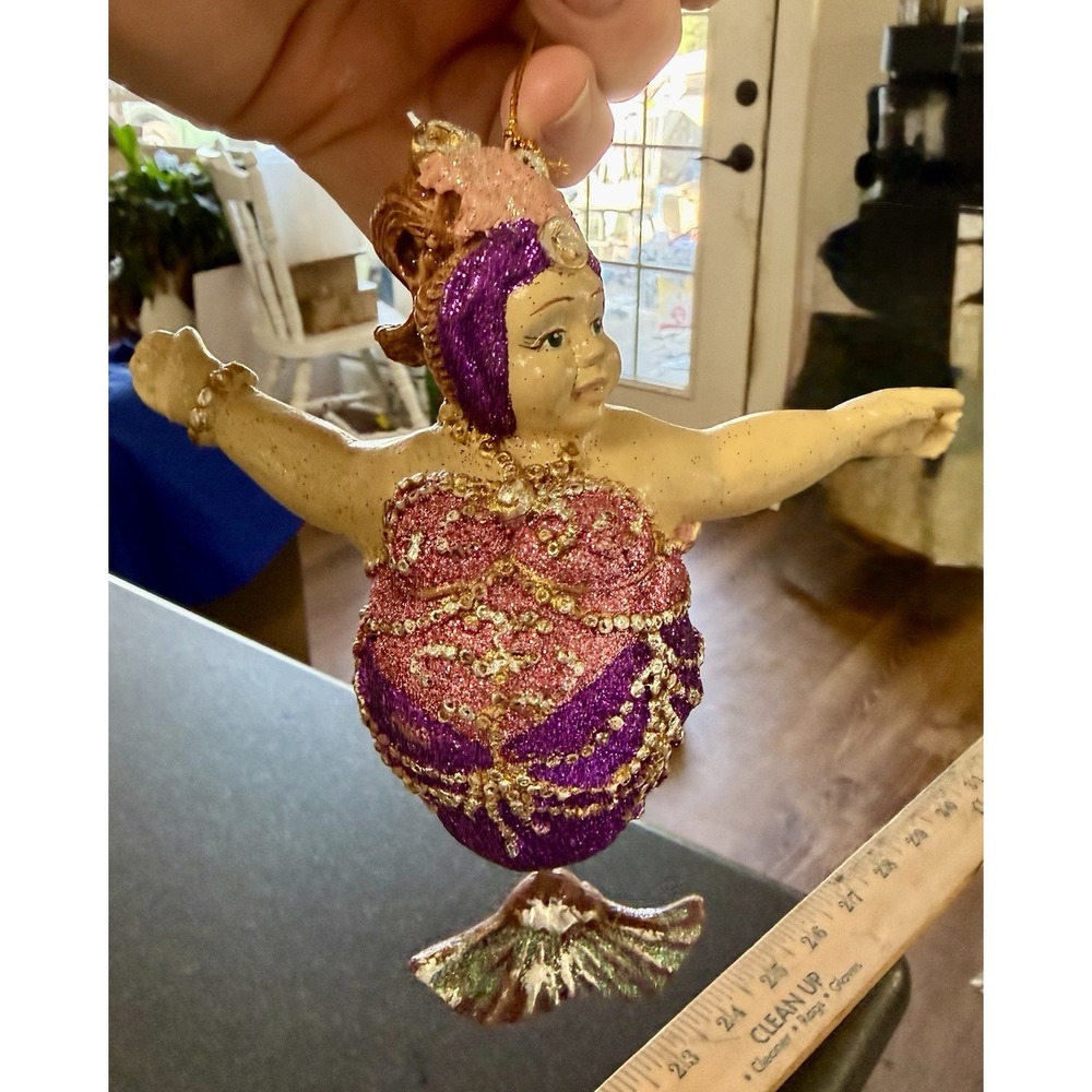 Katherine's Collection Retired Mardi Gras Chubby Mermaid Christmas Ornament